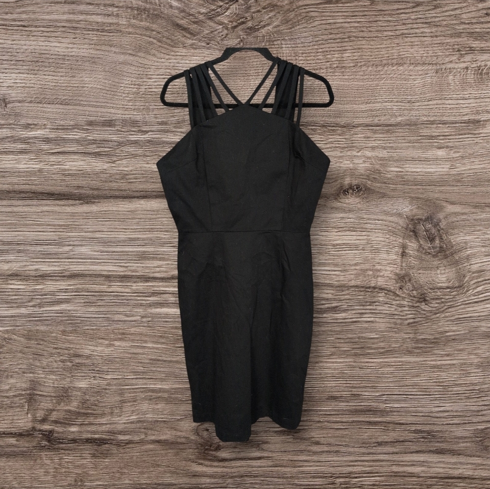 TRASHY DIVA TIFFANY DRESS BLACK STRETCH COTTON TWILL PINUP W/STRAP DETAIL SZ 14